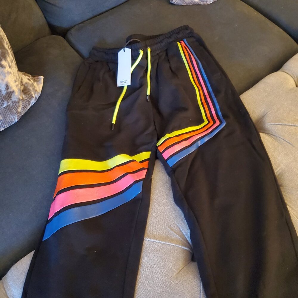 WeSC MEN'S /UNISEX  RETRO STRIPED RAINBOW JOGGER/ SWEATPANT NWT